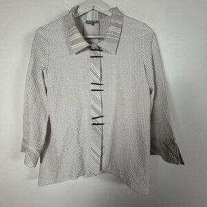 Habitat Womens Textured Button-Up Shirt Woven Stripe Pattern Black & White Small